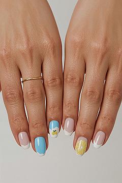 Cute Gel Nails: Playful Lemon & Blue Stripe Designs for Summer 2026