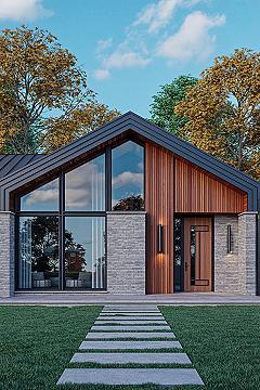 2025 Bungalow Exterior: Modern Slanted Roof & Mixed Materials
