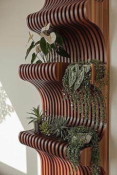 Modern Earthy Wood Slat Plant Wall: Aesthetic Clean Cozy Room Decor