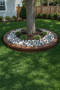 Stunning Front Yard Landscaping Ideas Around Trees with Rocks