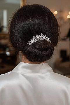 Sleek Bridal Updo: Top 2024 Wedding Hair Trends with Crystal Comb