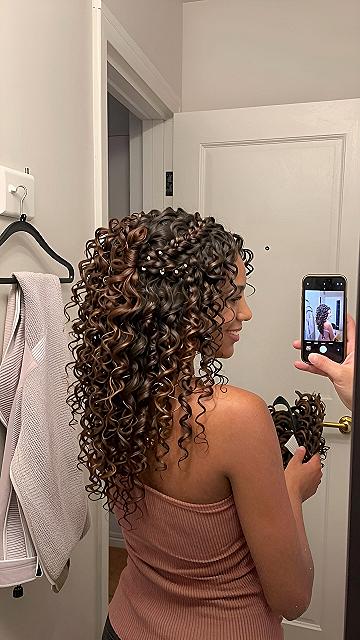 Curly Hair With Side Braids And Pins For Dance Events