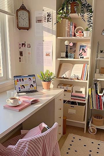Setting Up a Clean White Desk with Pink Accents