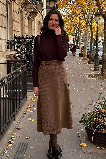 Styling a Turtleneck with a Midi Skirt for Autumn