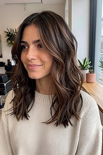 Subtle Face-Framing Mocha Balayage Highlights