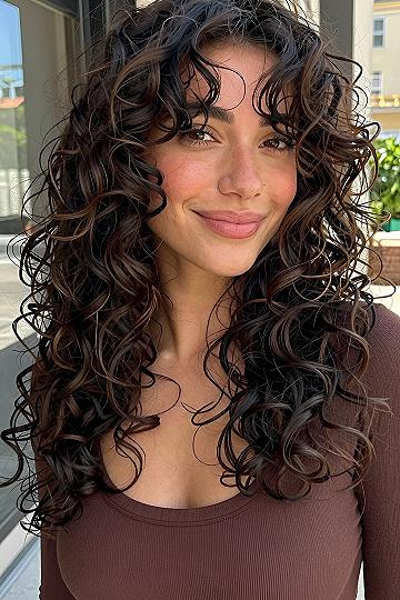 Curly Butterfly Cut with Wispy Bangs