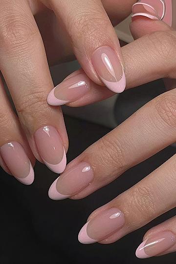 Soft Pink Tips on Oval Nails