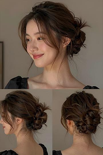 Choosing a Messy Low Bun with Soft Wavy Strands