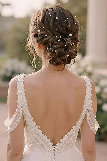 Adding Scattered Pearl Pins to a Textured Updo