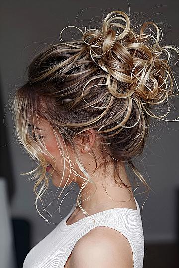 Curly Textured High Bun for Wedding Celebrations