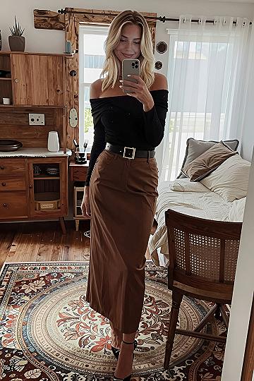 Styling an Off-the-Shoulder Top with a Silk Skirt