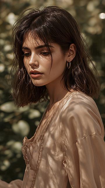 Natural Beauty: Layered Mid-Length Hair with Soft Curtain Bangs