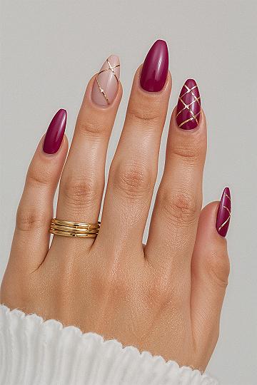 Vibrant Magenta & Gold Almond Nails: Chic French Tip Designs