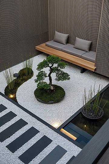Modern Zen Courtyard: Tranquil Small Side Garden Design