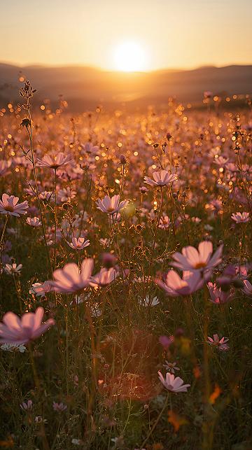 Golden Hour Wildflower Fields: Dreamy Spring Wallpaper