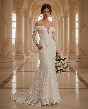 Opulent Mermaid Wedding Dress: Off-Shoulder Lace Perfection