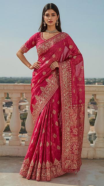 Rani Red Radiance: Trending Saree for Wedding Guests & Modern Style