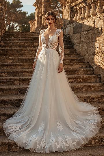 Elegant Bridal Grace: Long Lace Sleeve A-Line Wedding Dresses