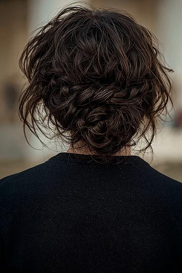 Romantic Wavy Bridal Updo: Messy Braids for Dark Hair