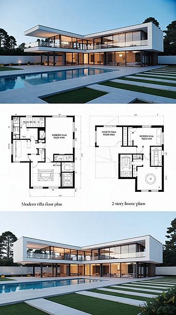 Cantilever Modern Villa: Innovative 2-Story House Plans