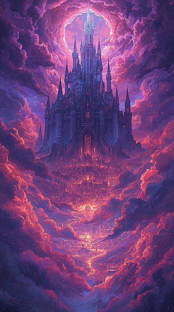 Magical City Aesthetic: Sky Kingdom Amidst Glowing Clouds
