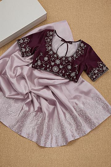 Royal Purple Saree: Embroidered Silk & Designer Blouse Party Wear