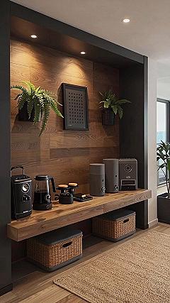 Pairing Wood Accents With Bold Black Feature Walls