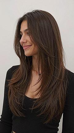 Face Framing Medium Long Layers for Brunette Hair