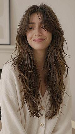 Face-Framing Long Layers with Center Part Fringe