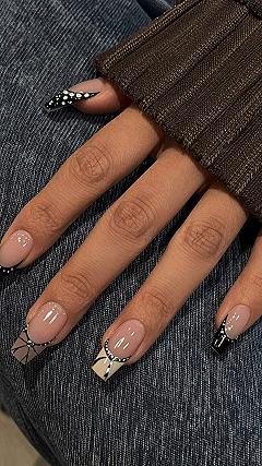 Adding Latte Tones with Dark Contrast Nail Art