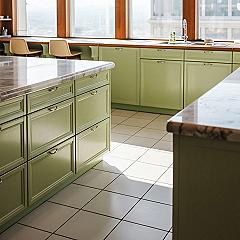 Scandi Green Kitchen Makeover: Laminate with Wooden White Countertops