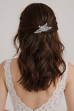 Sparkling Half Up Half Down: Long Hair Wedding Styles with Floral Accents
