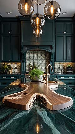 Forest Green Kitchen: Luxurious Wood Accents & Modern Aesthetic