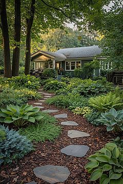 No Grass Front Yard Ideas: Lush Woodland Garden & Natural Pathways
