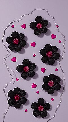 Stunning Pink Ribbon Wallpaper: Chic Black & Pink Flowers for Ladies