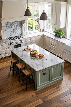 Modern Farmhouse Kitchen Islands in Bold Sage Green