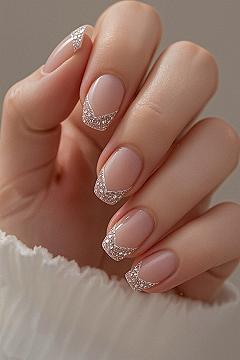Classy Sparkle: Short Almond Nails for Party & Bridal Perfection