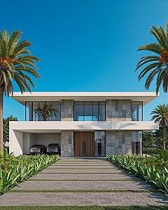 Luxury Modern House Facades: Integrated 2-Car Garage & Stone Accents