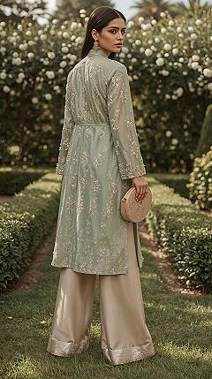 Elegant Wedding Sharara Styling: Green Indian Wear & Fancy Long Shirts
