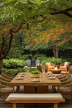 Aesthetic Garden Backyard: Outdoor Dining & Fire Pit Zones