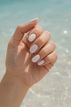 Minimalist White Almond Nails for Summer Vacations