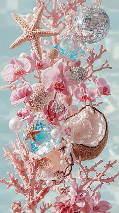 Summer Themed Wallpaper: Tropical Floral & Beach Collage