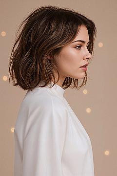 Effortless Collarbone Length Lob: Brown Hair with Subtle Highlights
