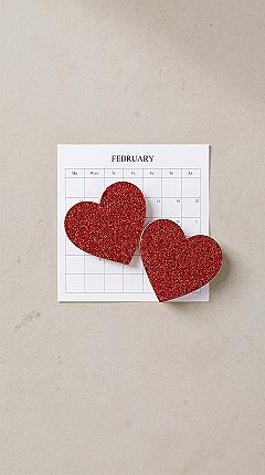 February 2026 Calendar Wallpaper with Glitter Hearts: Stay Organized