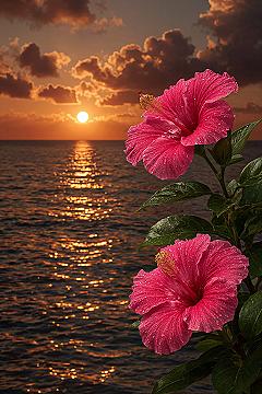 Tropical Sunset Bliss: Hibiscus Beach Wallpaper for iPhone