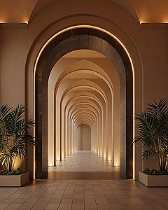 Luxury Arched Corridors: A Vintage Hotel Ambiance