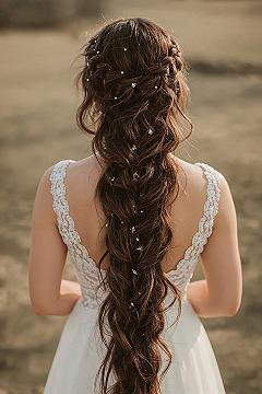 Boho Braided Wedding Hairstyle with Pearls for Long Hair