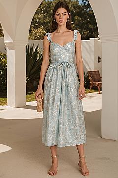 Vintage Glamour: Corset Midi Dress for Wedding Guests