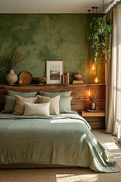Verdant Bedroom Decor: Moody Nature Retreat with Green Walls