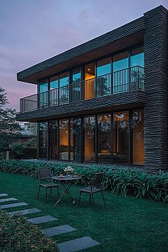 Stunning Modern Two-Story House with Balcony & Stone Walls
